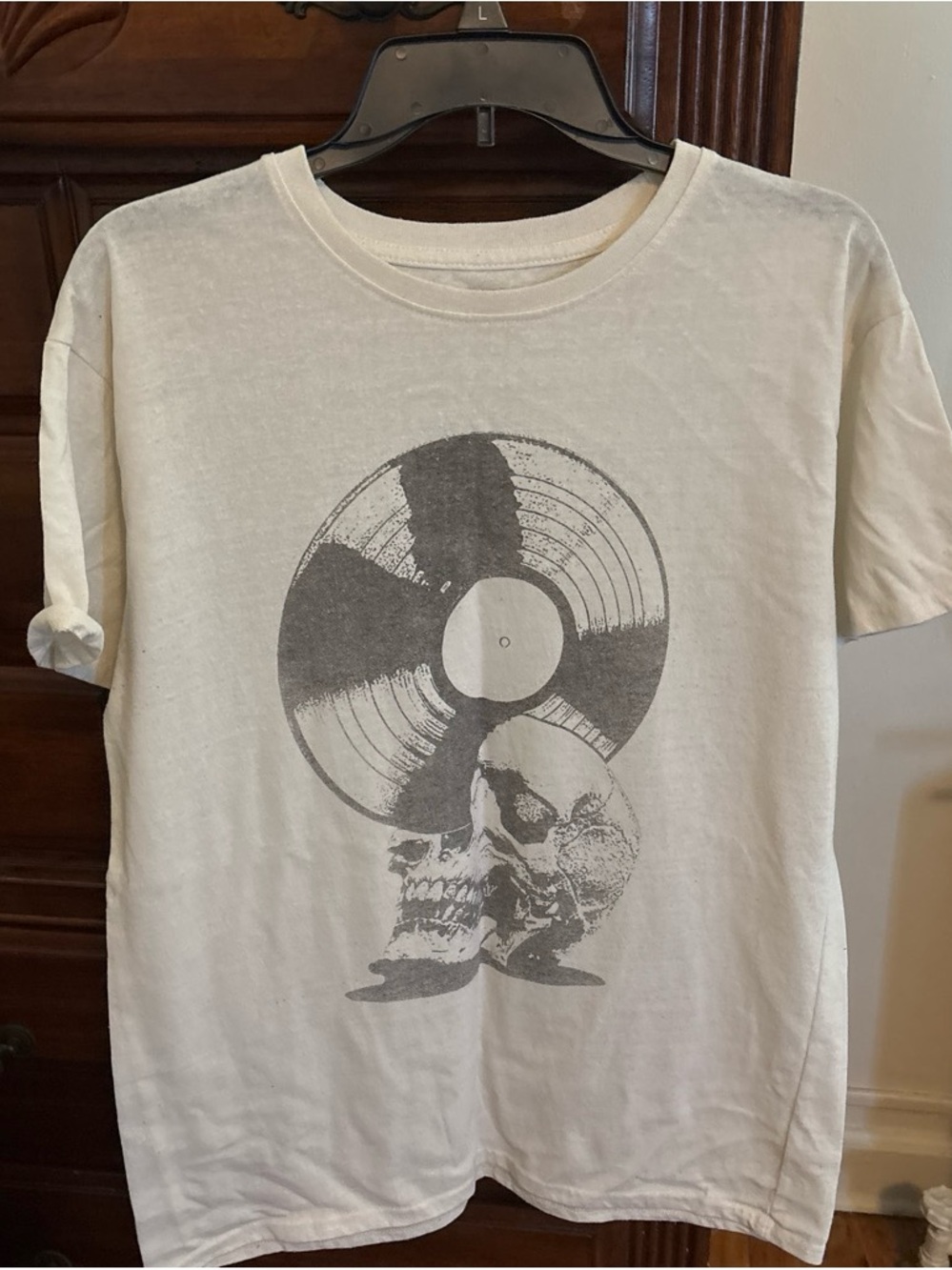 Unbranded Kids Cream Graphic Skull & Record T‑Shirt
